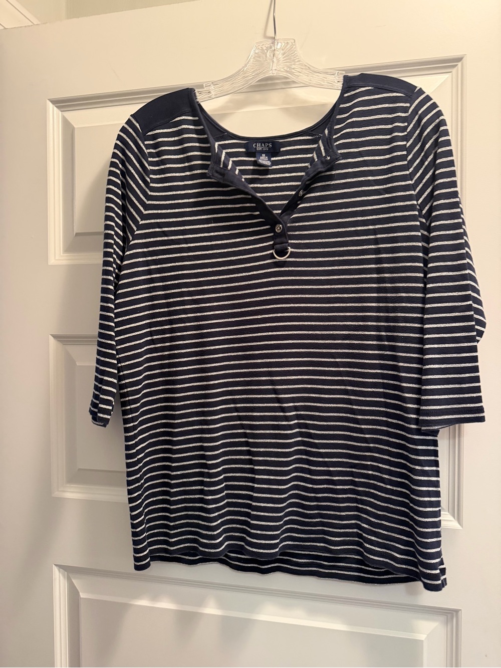 Chaps Navy and White Striped Henley Tee